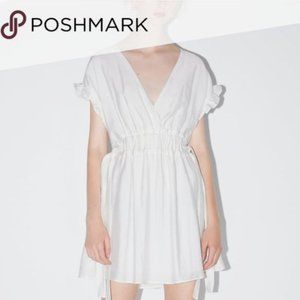 Zara V Neck Side Tie Ruffle Mini Dress White XS